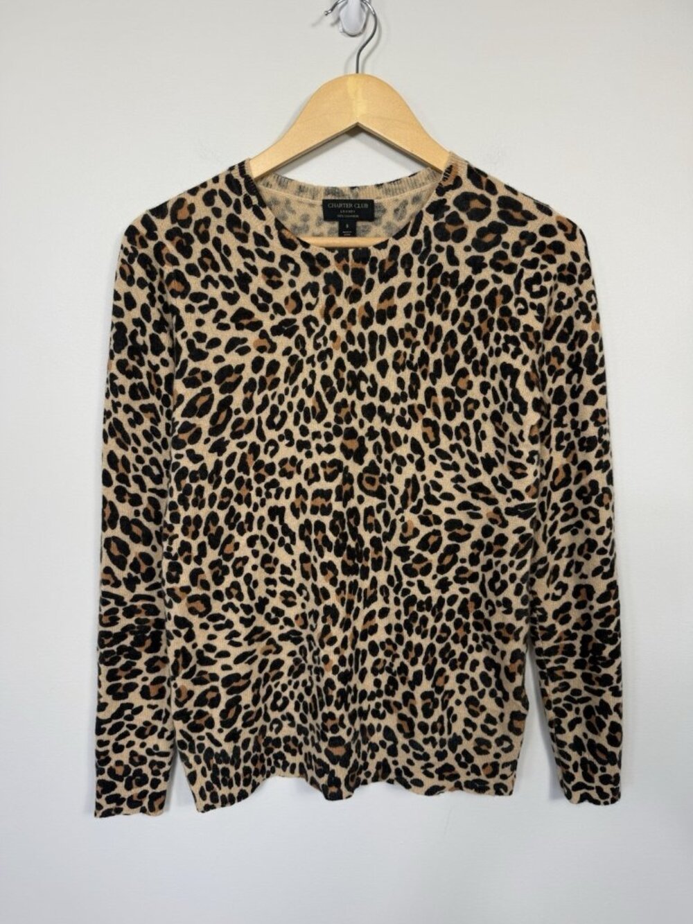 Charter Club 100% Cashmere Leopard Print Pullover Sweater Small Crew Neck